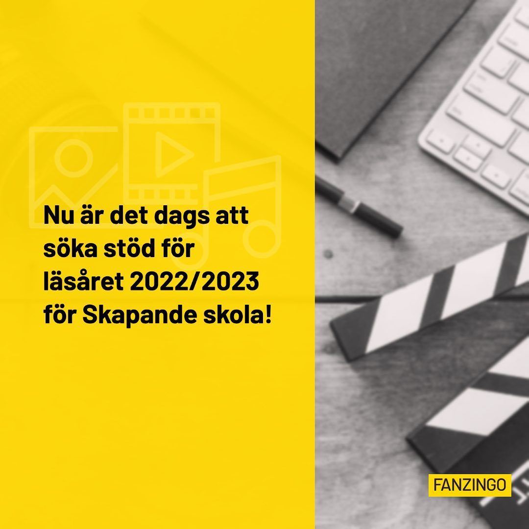 Nu är det dags att söka stöd för läsåret 2022/2023 för Skapande skola! ️
 
Ansökan är öppen till den 3 februari & söks av skolans huvudman. Fanzingo har färdiga koncept och skräddarsyr även efter era önskemål. Läs mer om våra kreativa koncept finns i vår bio. 

Mer information om Skapande skola-stödet hittar du på Kulturrådets hemsida. 
 
Swipe för film som gjorts genom av en klass i åk 4 genom Fanzingos animationsworkshop---->
